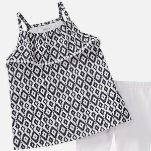 Carter’s Baby Girl Black & White Flowy Tank Top Geometric Print with Pom Poms